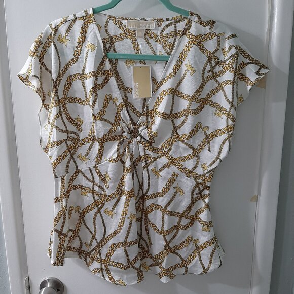 Michael Kors Women's Short Sleeve Logo Chain Ring Top - Picture 4 of 7